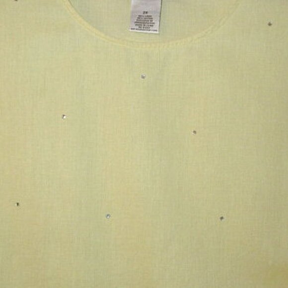 Quacker Factory 2 Piece Tunic Top 2X Butter Yellow Rhinestones Linen Bl Coastal - Picture 9 of 12